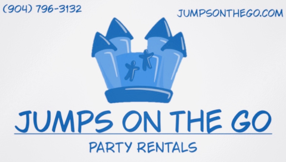 Jumps on the Go Logo, blue castle bounce house