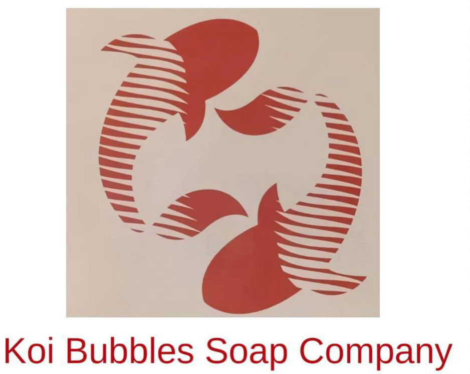 Koi Bubbles Soap Co logo, two red koi forming a circle